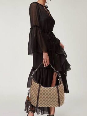 Gucci Beige GG Canvas Shoulder Bag with Brown Trim
